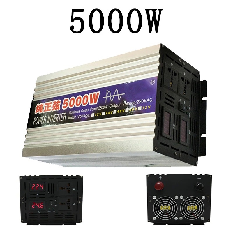 Car Power Inverter Pure Sine Wave DC 12V to AC 220V 5000W- ZX-5000W - Silver