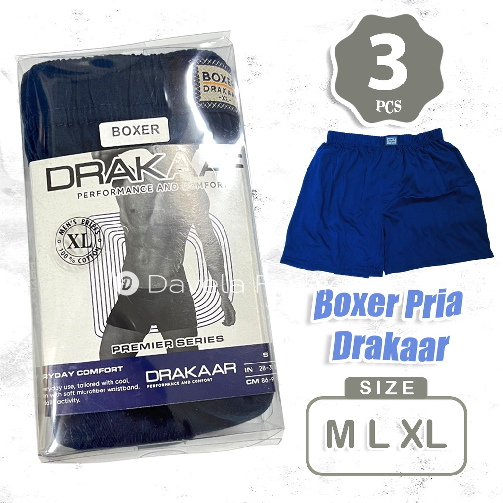3 Pcs Celana Dalam Boxer DRAKAAR NEW Reguler Size M L XL