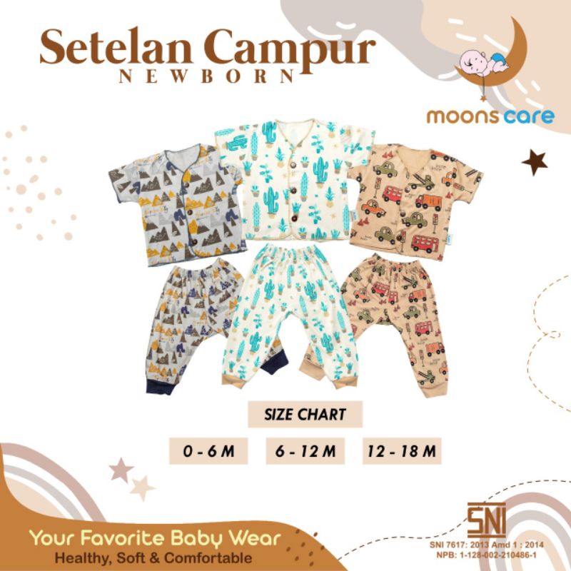 moons care  Baju Bayi Stelan Campur Newborn Motif Premium | Baju Setelan Bayi Baru Lahir