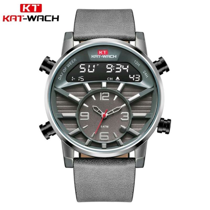 TERVIRAAALLLL 0KAT-WACH KT1819 Jam Tangan Pria Digital Analog Tali Kulit