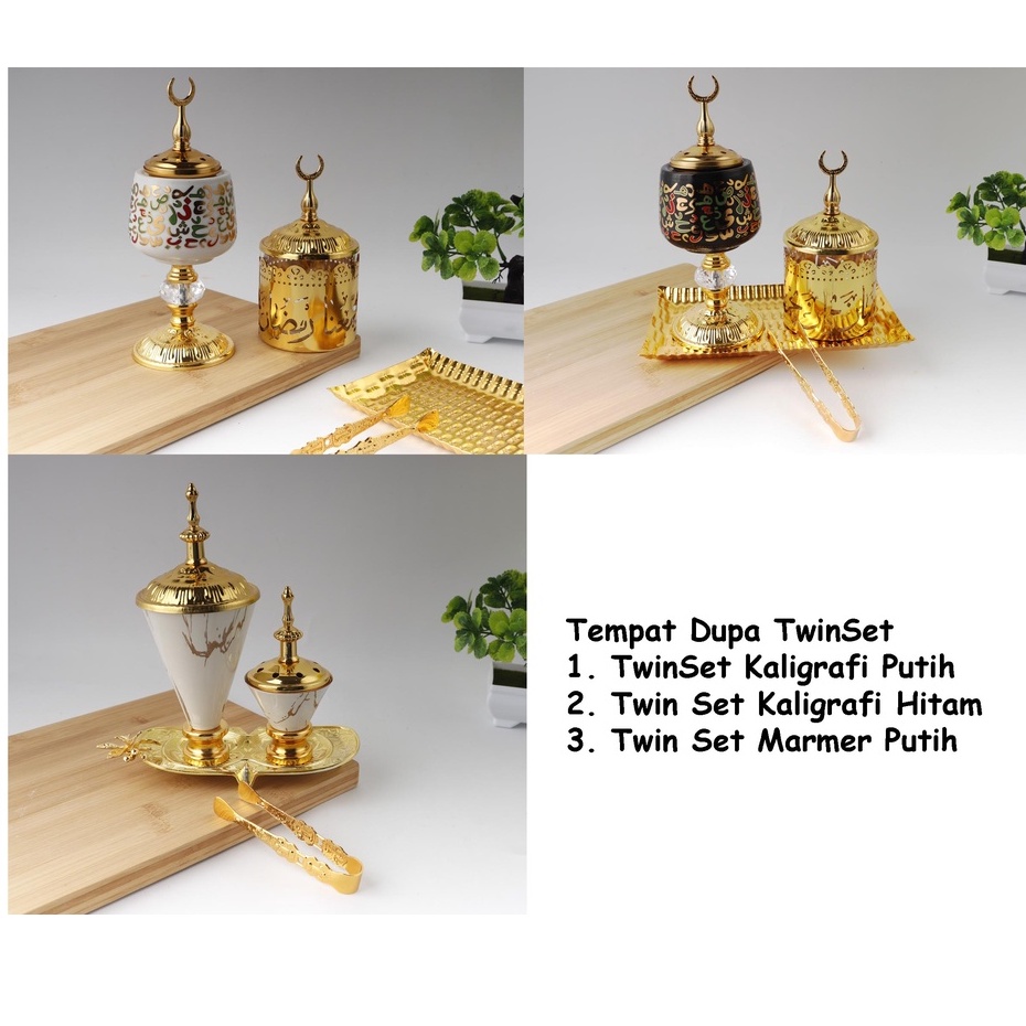 Tempat Bakar Dupa Twin Set Marmer/Mabkhara Manual Bahan Logam