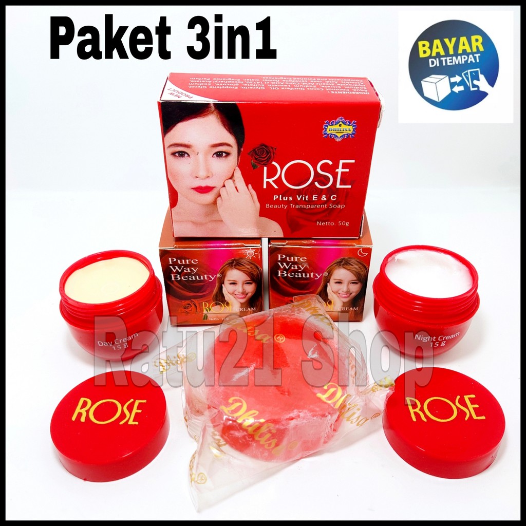 Paket 3in1 Pure Way Beauty Sabun Rose+Krim Siang+Krim Malam