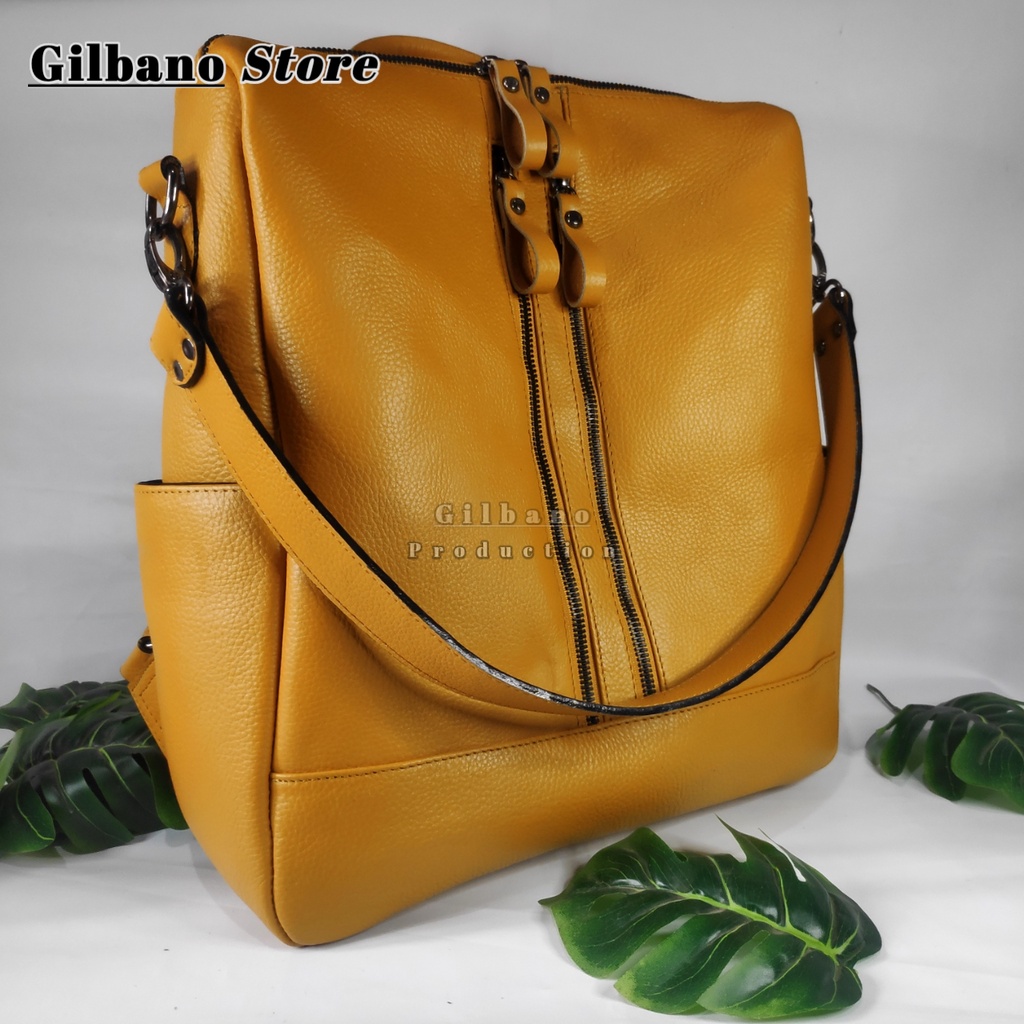 (SIZE L) BACKPACK LAPTOP RANSEL KULIT WANITA KULIT SAPI ASLI size L MASUK LAPTOP 14INCH