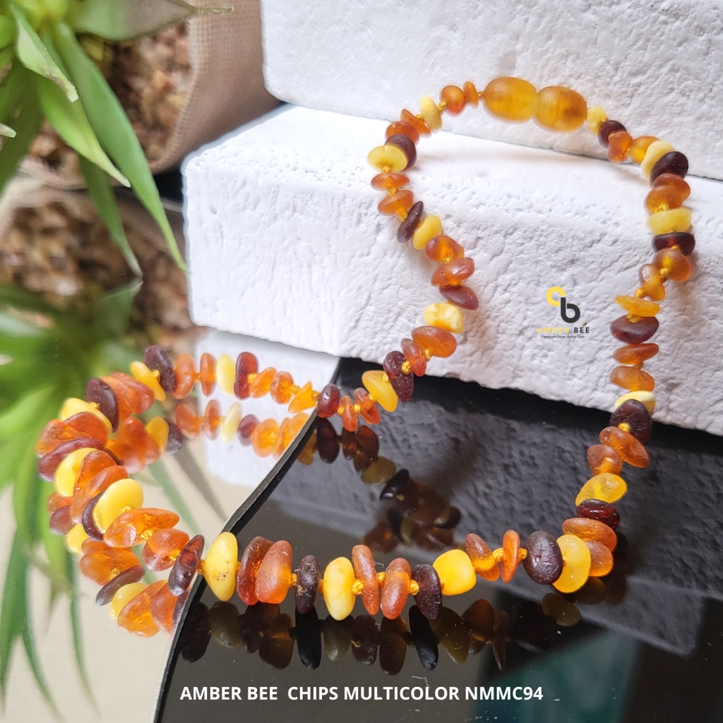Kalung Amber 100% Baltic Premium Matte Multicolor Chips By Amber Bee NMMC94