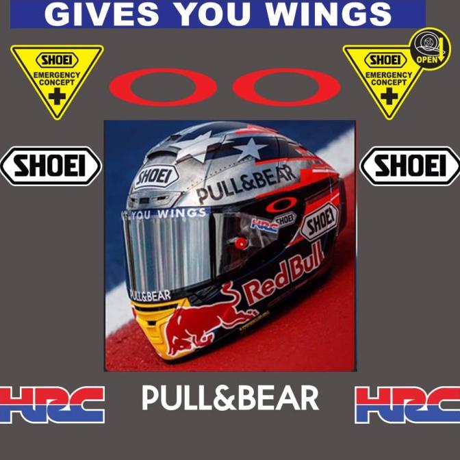 Stiker Helm Sticker Helmet Shoei Mark Marquez Pull & Bear farr3l55