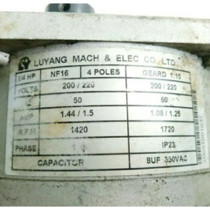 Motor Gearbox Ac 220V 97Rpm Luyang Mach