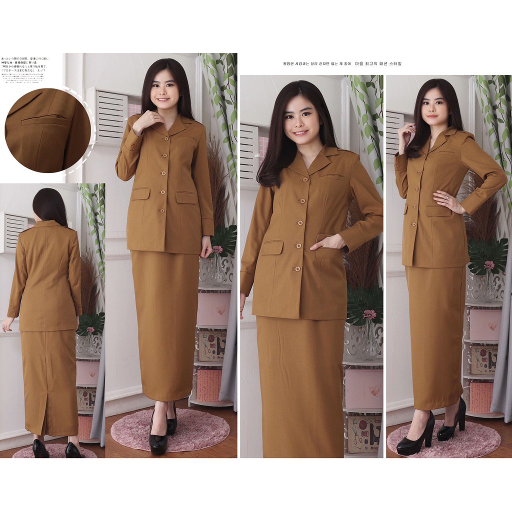 BLAZER WANITA B&amp;V LYNELLE / Seragam PNS / Baju PDH PNS Wanita / Baju Dinas Pemda Wanita / Baju Khaki PNS Wanita / Seragam ASN Wanita / Baju Guru Wanita - 7009 Pemda Tua / Khaki Muda