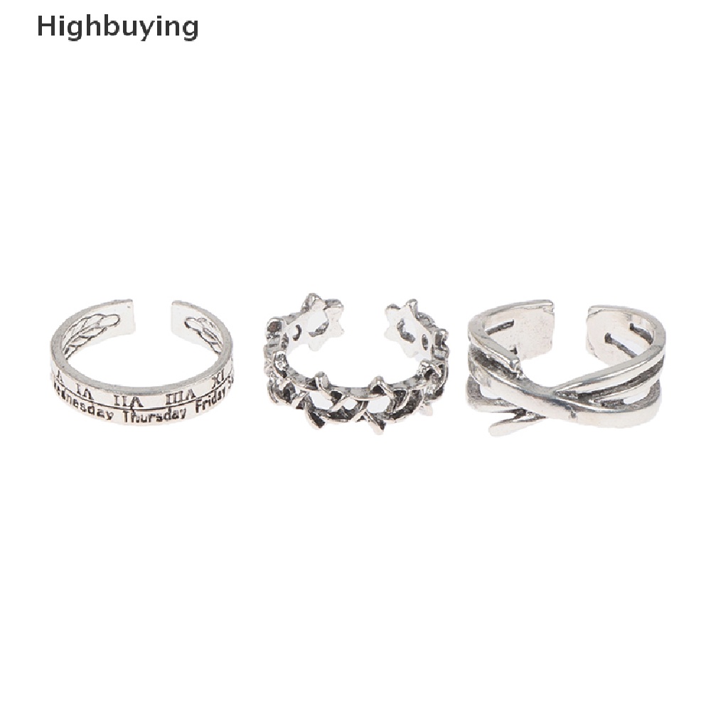 Hbid 3Pcs / set Cincin Terbuka Adjustable Desain Hexagram Angka Romawi Gaya Punk Untuk Pasangan