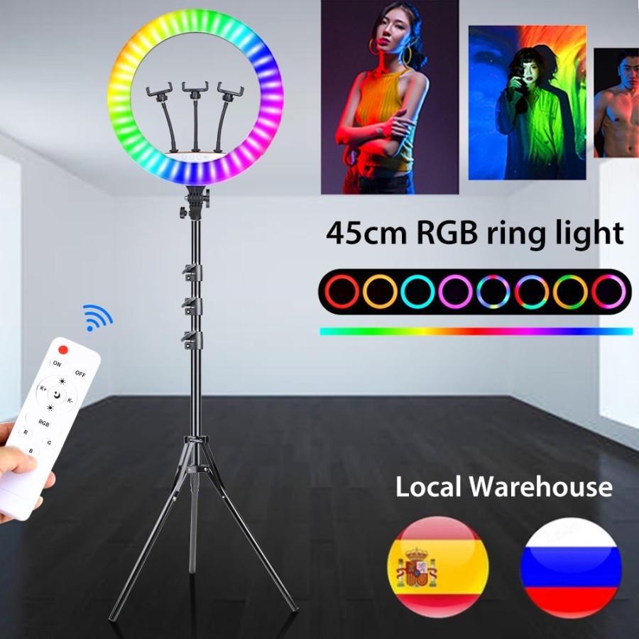 MIXIO 45CM 18Inc Ring Light RGB Rainbow TRIPOD + 2.1M Tik Tok