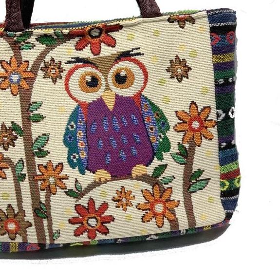 ☈ Tas bangkok thailand /tas wanita mini gajah owl / hand bag lunch bag import kanvas ♢