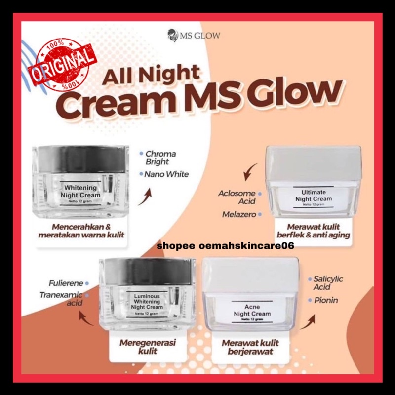 ❤️BISA COD❤️ NIGHT CREAM MS GLOW / ULTIMATE / WHITENING / ACNE / LUMINOUS CREAM