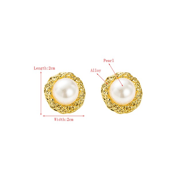 LRC Anting Tusuk Fashion Golden Round Alloy Inlaid Pearl Gold-plated Earrings P06242