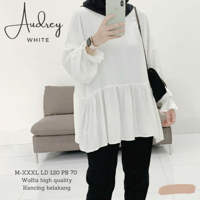 Atasan Wanita Polos Kancing Belakang Lengan Panjang Tunik Wolfis Jumbo Ld 120 Kemeja Muslimah Kerja 