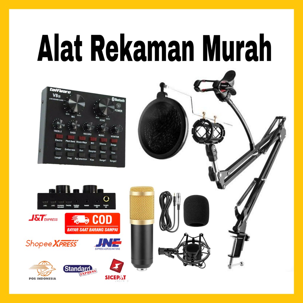 Alat Rekaman Lengkap Audio Soundcard V8 / V8S Setand Mic