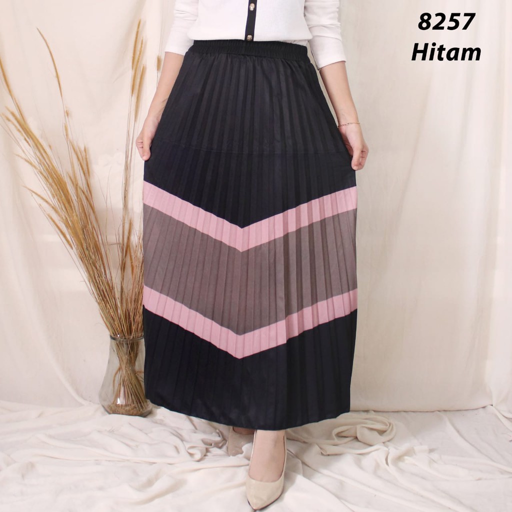  ROK  PLISKET  WANITA PRINTING 8257 2 PLEATS SKIRT KOMBINASI 