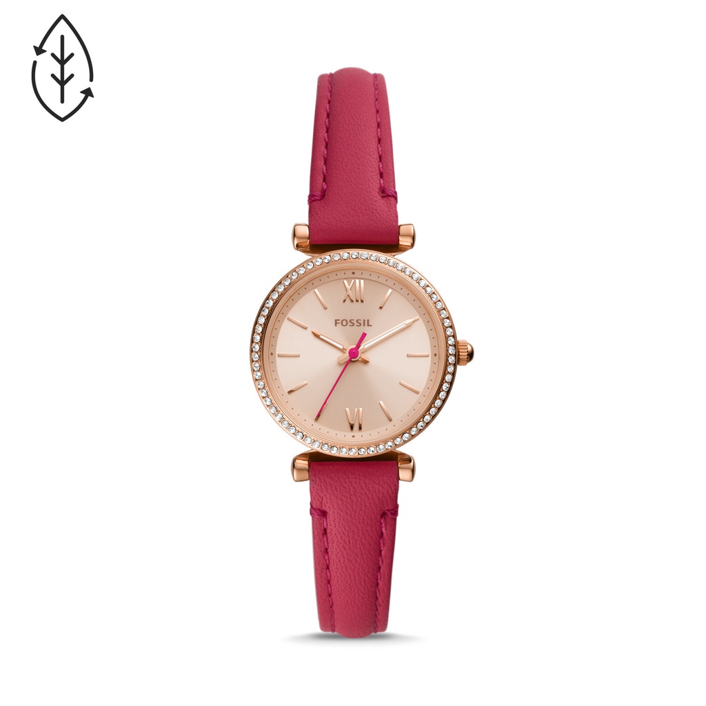 Fossil Carlie Mini Three-Hand Fuchsia Leather Jam Tangan Wanita - ES5006