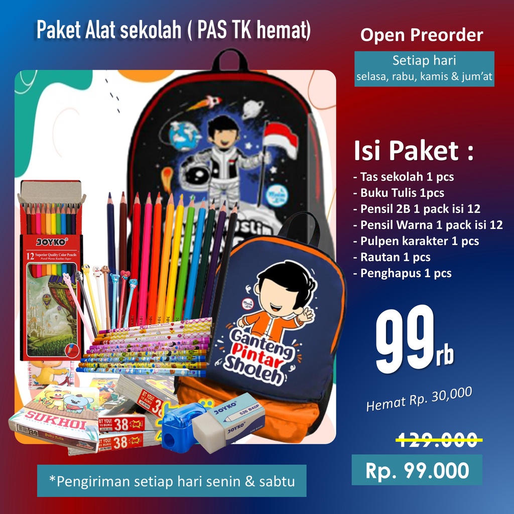 

Paket alat sekolah anak tk hemat open preorder dikirim setiap hari senin dan sabtu