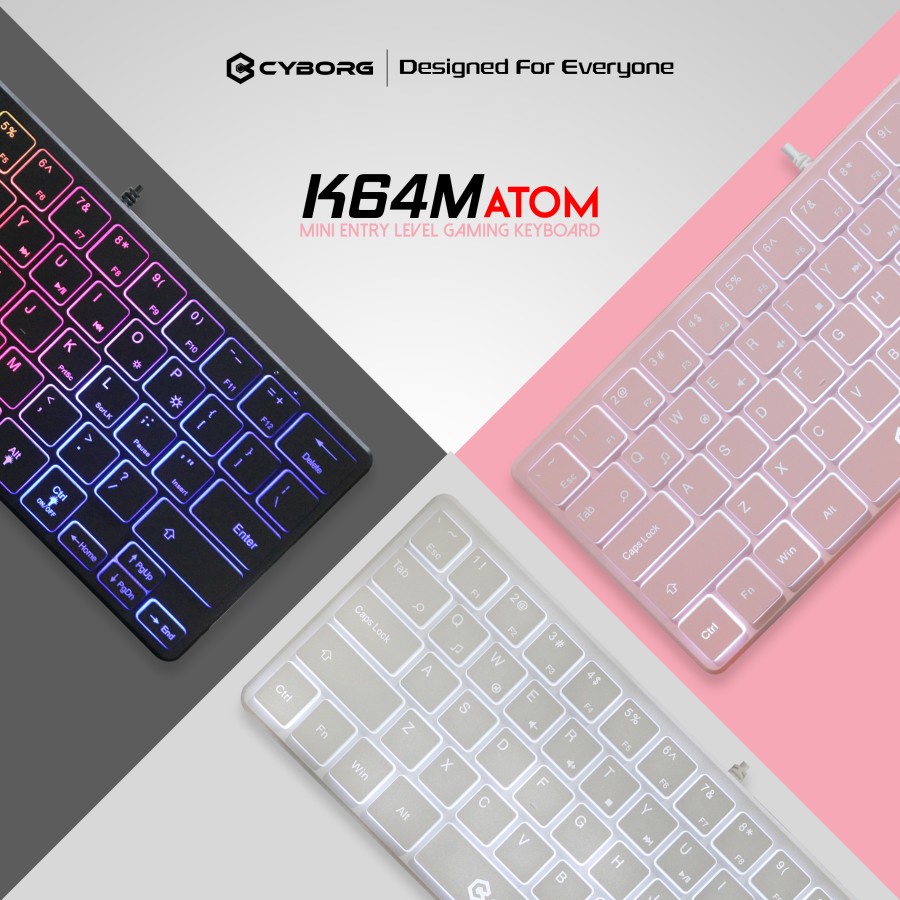 Keyboard Mini Gamning Cyborg K64M Atom - USB Wired 64Keys Keyboard Mini Cyborg K64M Atom