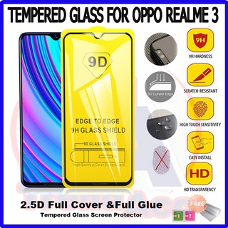 Full Lem OPPO REALME 3 2019 Hitam Tempered Glass FULL GLUE