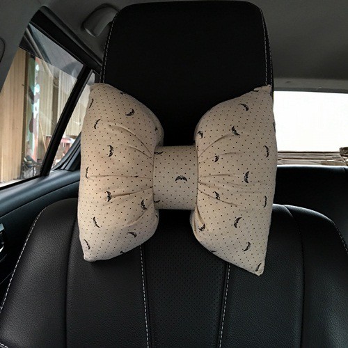 Bantal Sandaran Kepala Leher Jok Mobil Pita Kualitas Super Abu dan Cream Motif