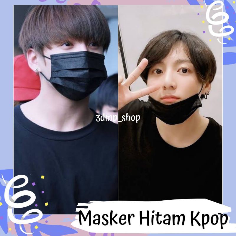 [Isi 50] Masker Hitam Earloop dan Hijab BT21 Anak