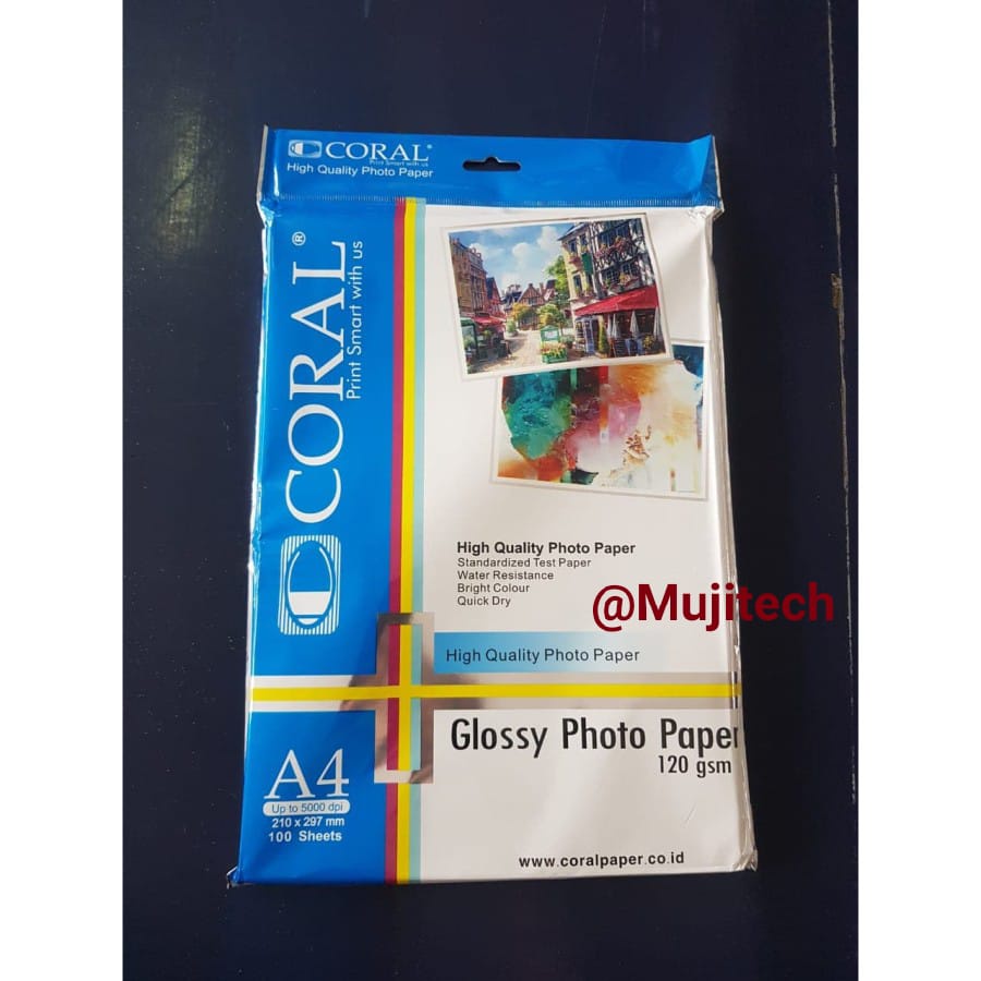 

CORAL GLOSSY PHOTO PAPER A4 120 gsm 100 lbr KERTAS FOTO BROSUR