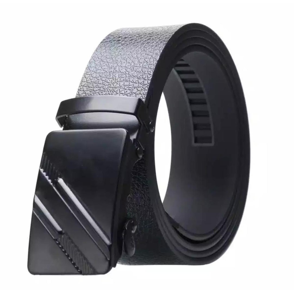 Buckle Style - Sabuk Pria Model Rel Full Black - Sabuk Pria Kekinian 120 Cm RANDOM