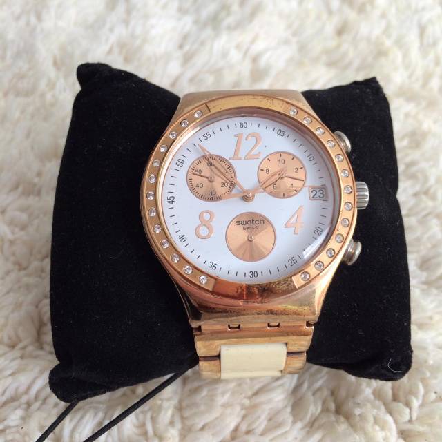 SWATCH Irony, Stainless Rose Gold,BrokenWhite Ceramic Original Swarovski