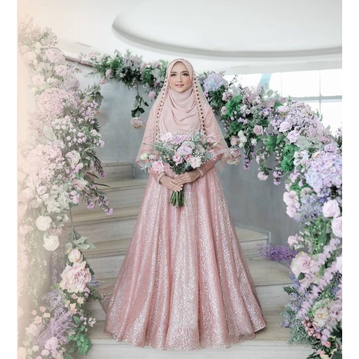 gaun pengantin muslimah syar'i gaun walimah gaun akad wedding dress muslimah syar'i
