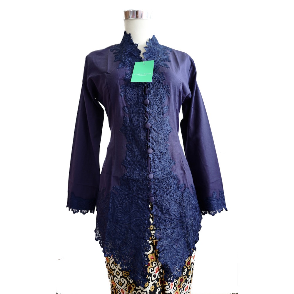 Kebaya Modern Katun Dongker Navy 658 Encim - Neng Lina Kebaya