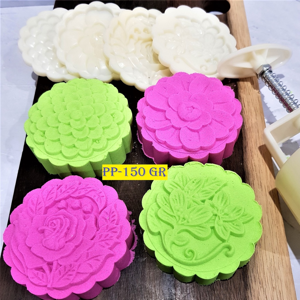 (4pc) cetakan kue bulan (150gr) mooncake press mold PREMIUM-FLOWER ROSE