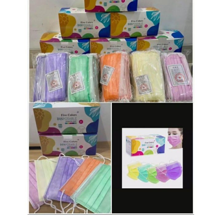 Masker 3Ply Disposble Earloop  1 Box Isi 50Pcs / Masker Polos Warna Hijab Masker Medis