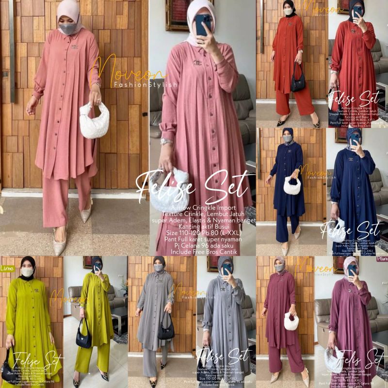 felis set by moveon setelan wanita/long tunik set celana/atasan set kulot