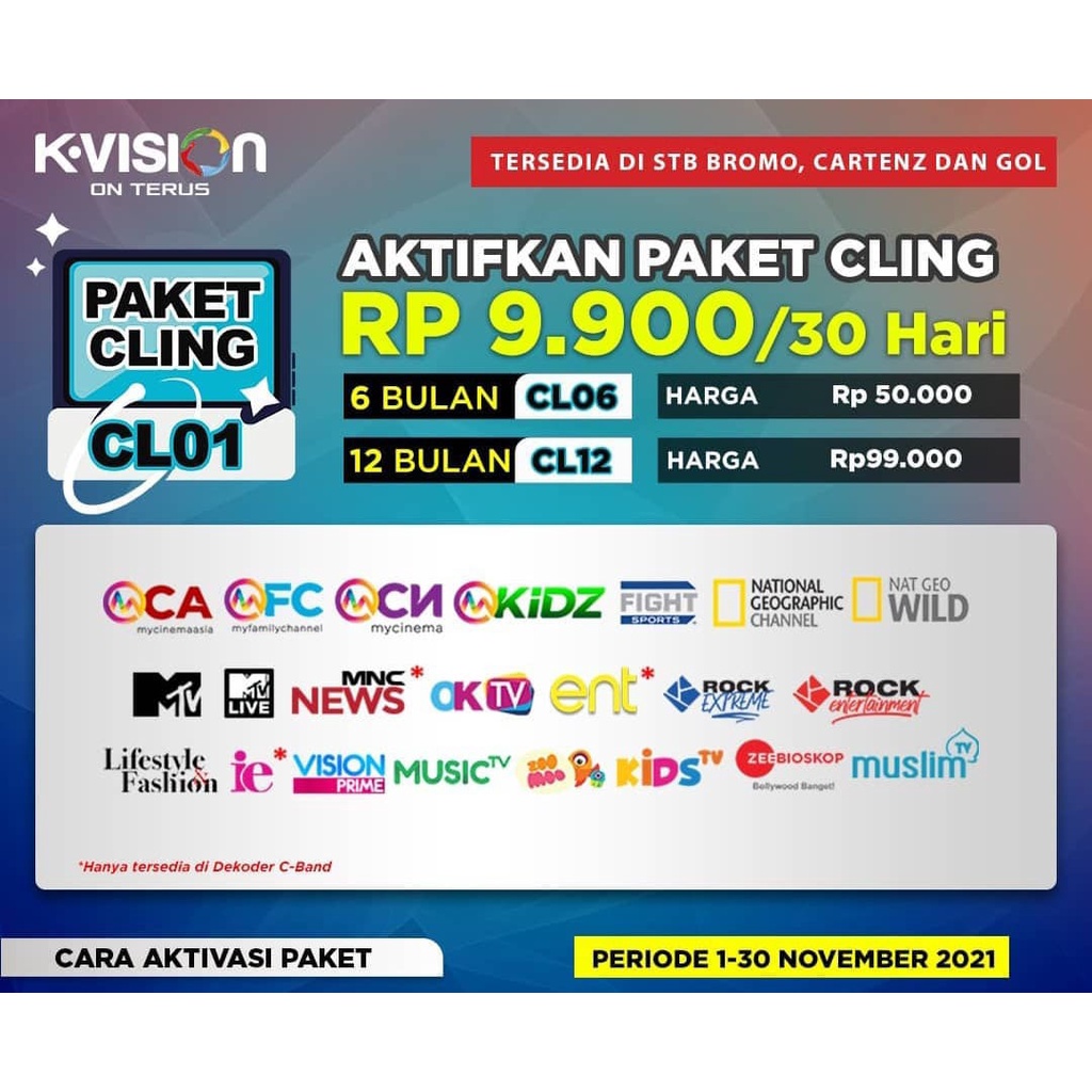 Jual PROMO TERMURAH !! VOUCHER KVISION K-VISION PAKET CLING 9900