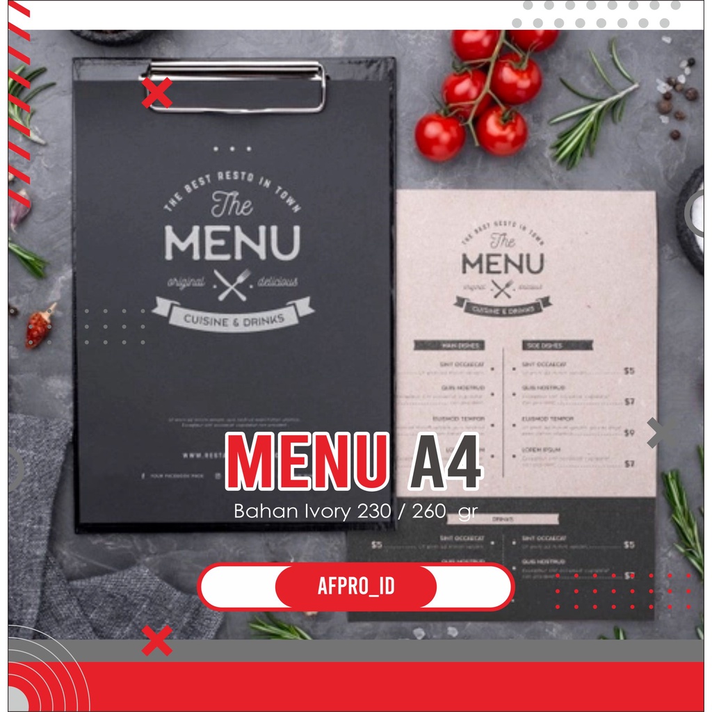 

CETAK MENU UKURAN A4 KERTAS IVORY 230 / 260 GRAM