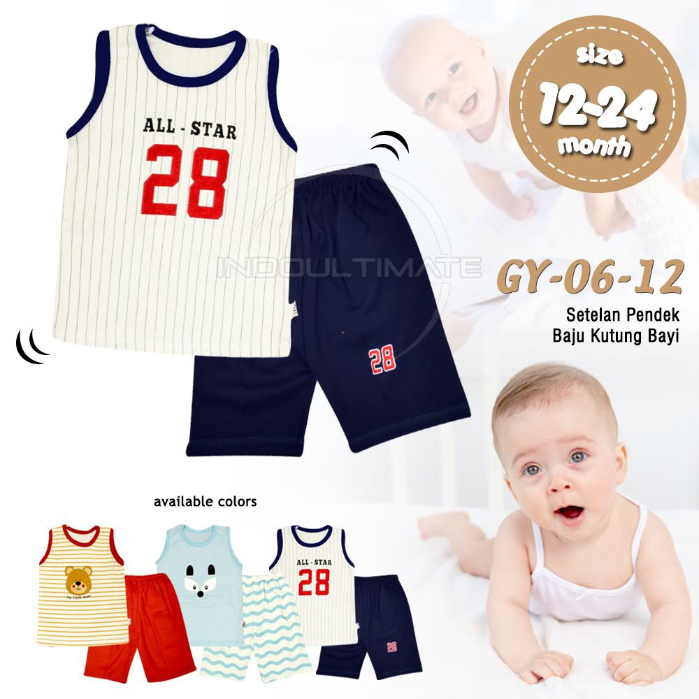 Setelan Baju Bayi Kutung BABY LEON (1-2 Tahun) GY-06-12 baju singlet Lekbong bayi unisex