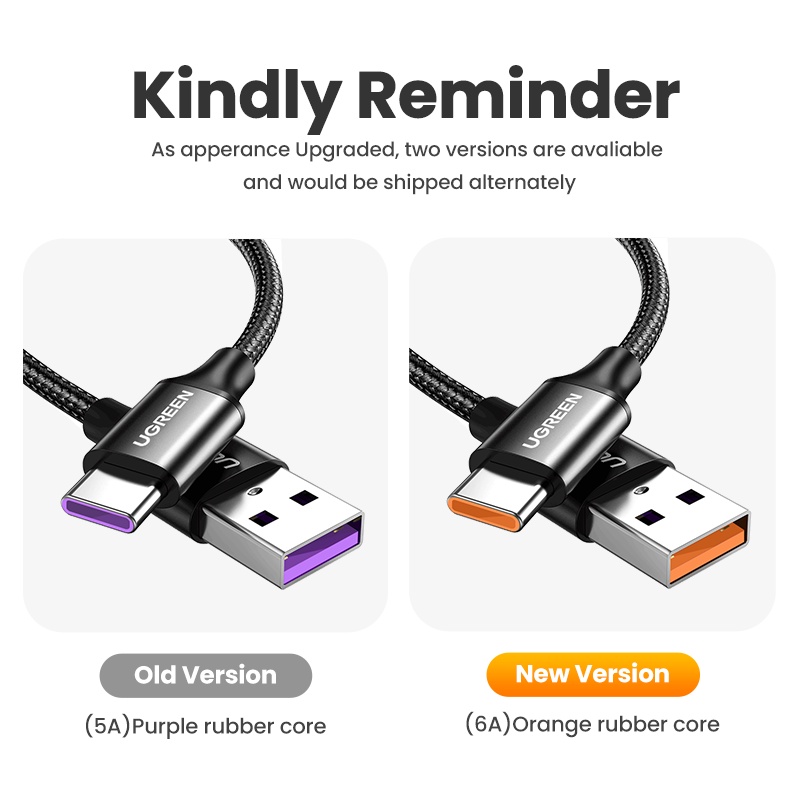 【Stok Produk di Indonesia】(12 Bulan GARANSI) Ugreen 6A 5A Kabel Charger USB Tipe C Fast Charging 100W Untuk Huawei P40 Pro Mate 30 P30 Pro