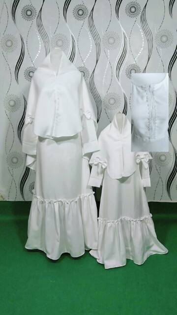 Baju gamis couple syar'i putih ibu dan anak bisa beli terpisah lengkap jilbab