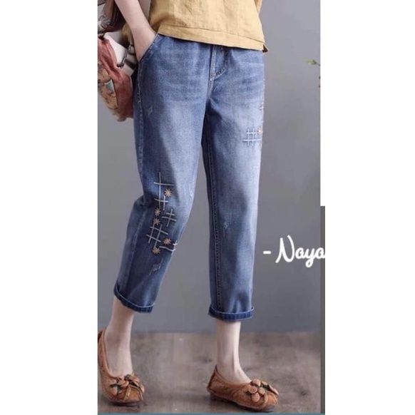 celana boyfriends jeans wanita - baggy jeans naya