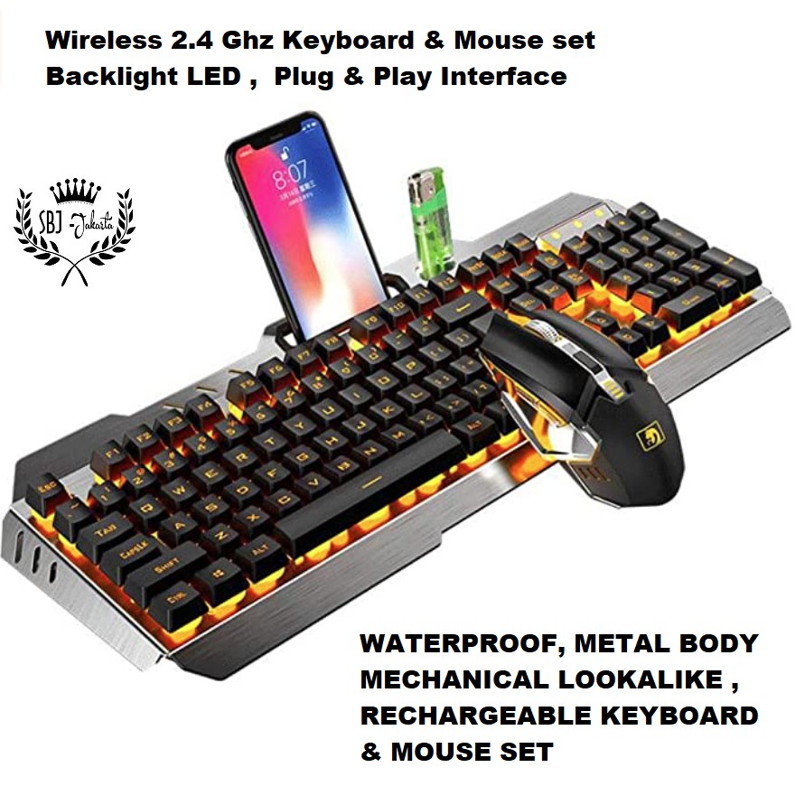 Keyboard and Mouse Set Wireless 2.4 Ghz Metal Mamba SB18 Waterproof Mechanical lookalike