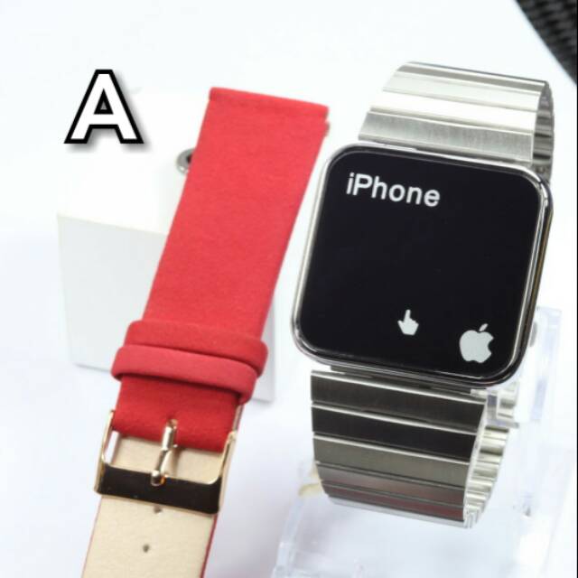 Jam tangan wanita cewek iphone digital led stanless steel tali rantae rantai bonus tali kulit