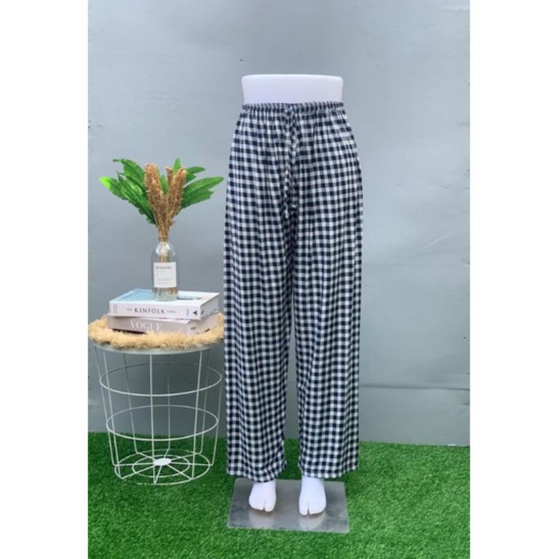 CELANA KULOT PANJANG MOTIF KOTAK KHAS BALI/CELANA PANJANG MURAH-Kotak Hitam