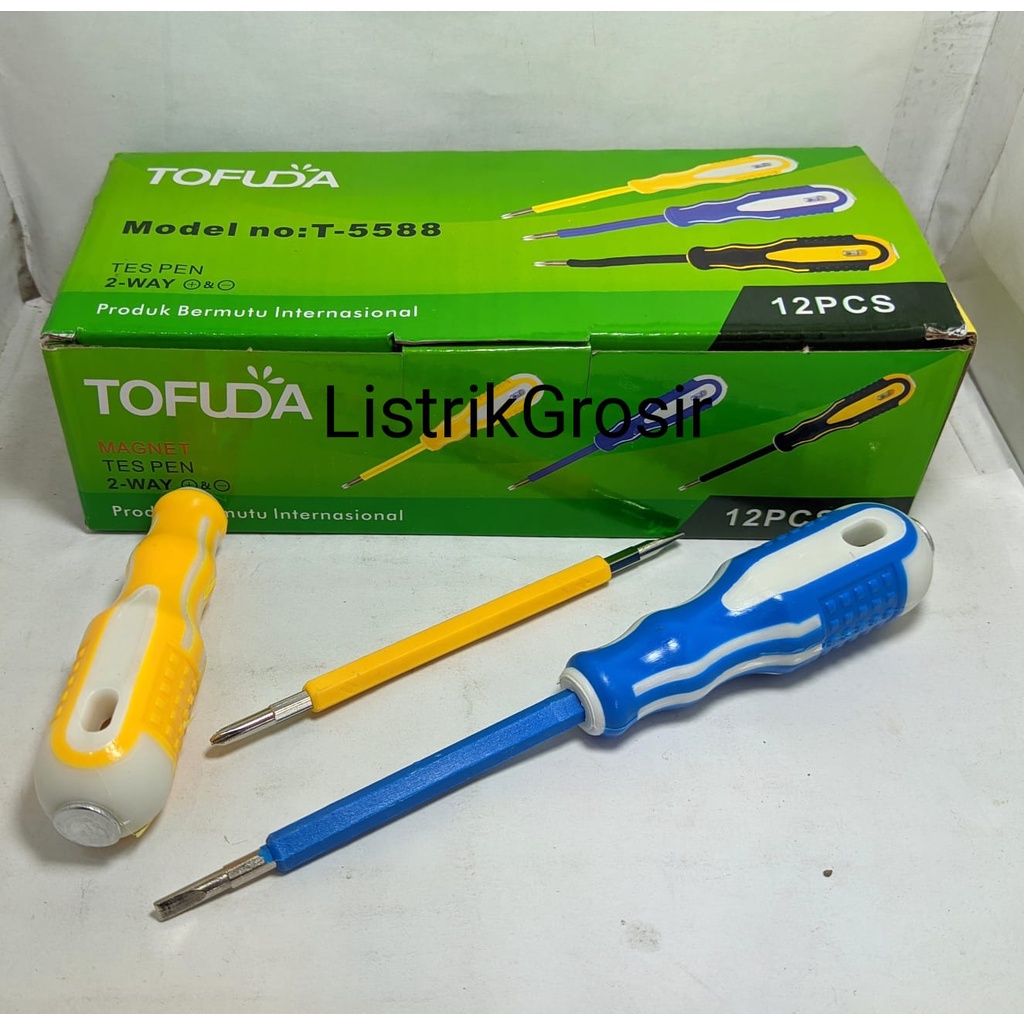 Tofuda 5588 Obeng Tespen Karet Warna Bolak Balik +/- Test Pen Tanggung