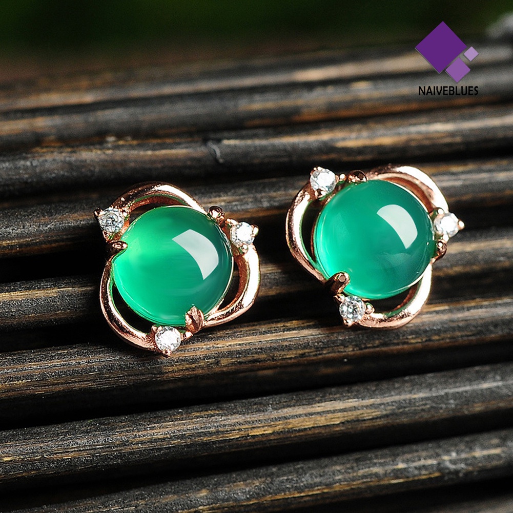 Anting Stud Desain Bunga Giok Tiruan Untuk Wanita