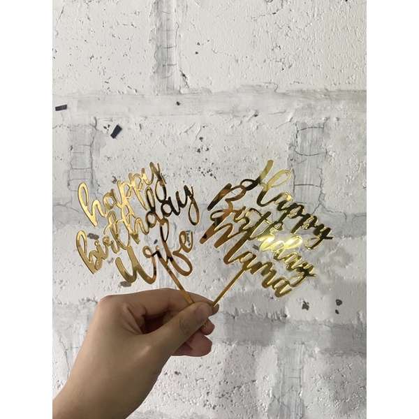 Cake Topper Birthday | Ulang Tahun | Mirror Gold acrylic | akrilik mirror gold