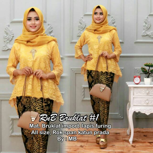 Setelan Kebaya Brokat Rok Span Batik Prada