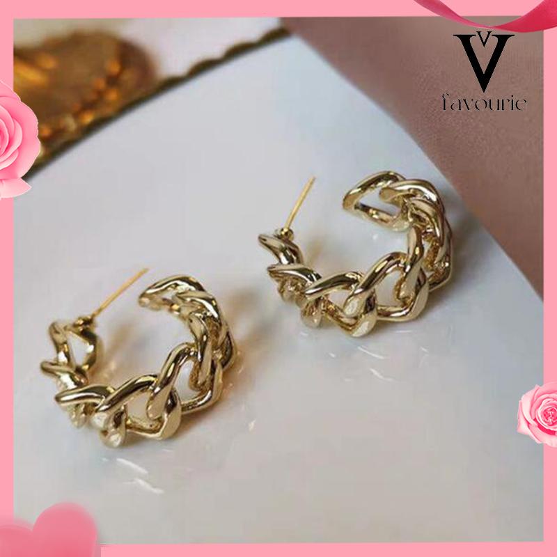 [COD]Anting-Anting Retro Fashion Logam Berongga Rantai Stud Earrings Premium Sense Earring-FA