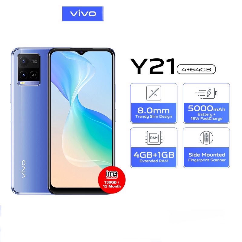 Vivo Y21 [4GB+64GB] MediaTek Helio P35 - 13MP Dual Camera - 6.51&quot; IPS LCD - 5000mAh Garansi Resmi Vivo 1 Tahun