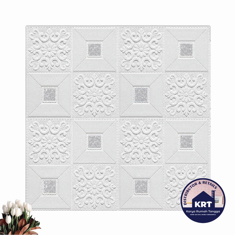 BATIK KRISTAL 70X70cm | Wallpaper Foam 3D Sticker Dinding Hiasan Dekorasi Kamar Tidur Plafon Wallfoam Kedap Peredam Suara-BTK KRISTAL SILVER
