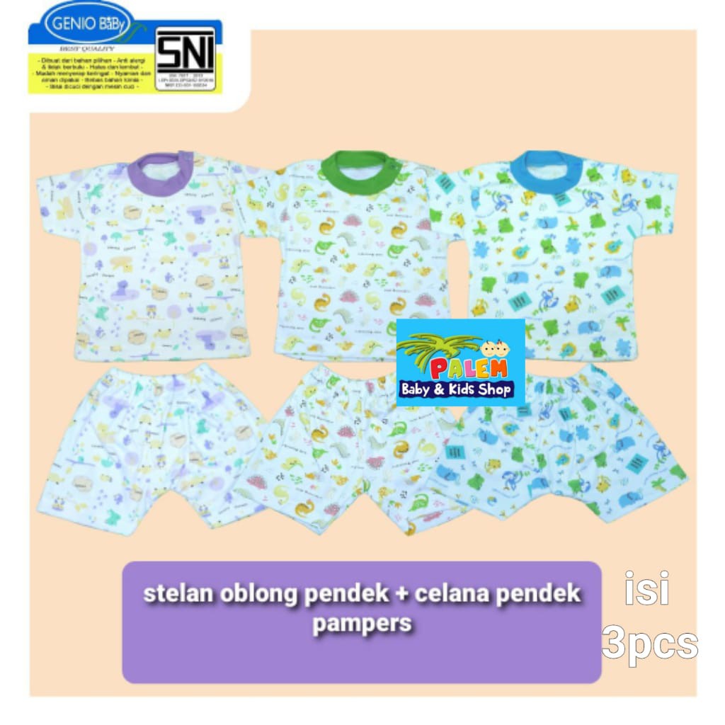 Genio setelan oblong panjang dan oblong pendek motif menarik size S.M.L isi 3pcs